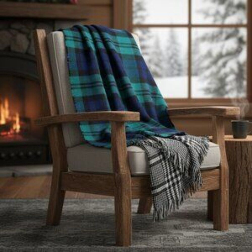 Apt 9 Double Sided Green Blue Black & White Plaid Herringbone Rectangular Scarf